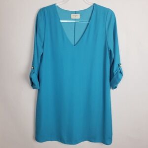 EVERLY BLUE V NECK TUNIC DRESS